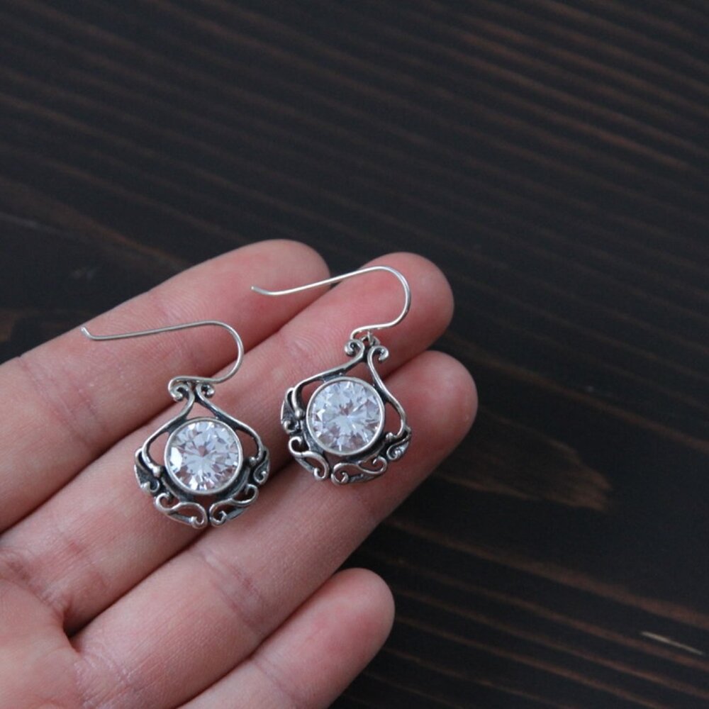 925 Didae Israel Filigree Crystal Earrings on French Hooks